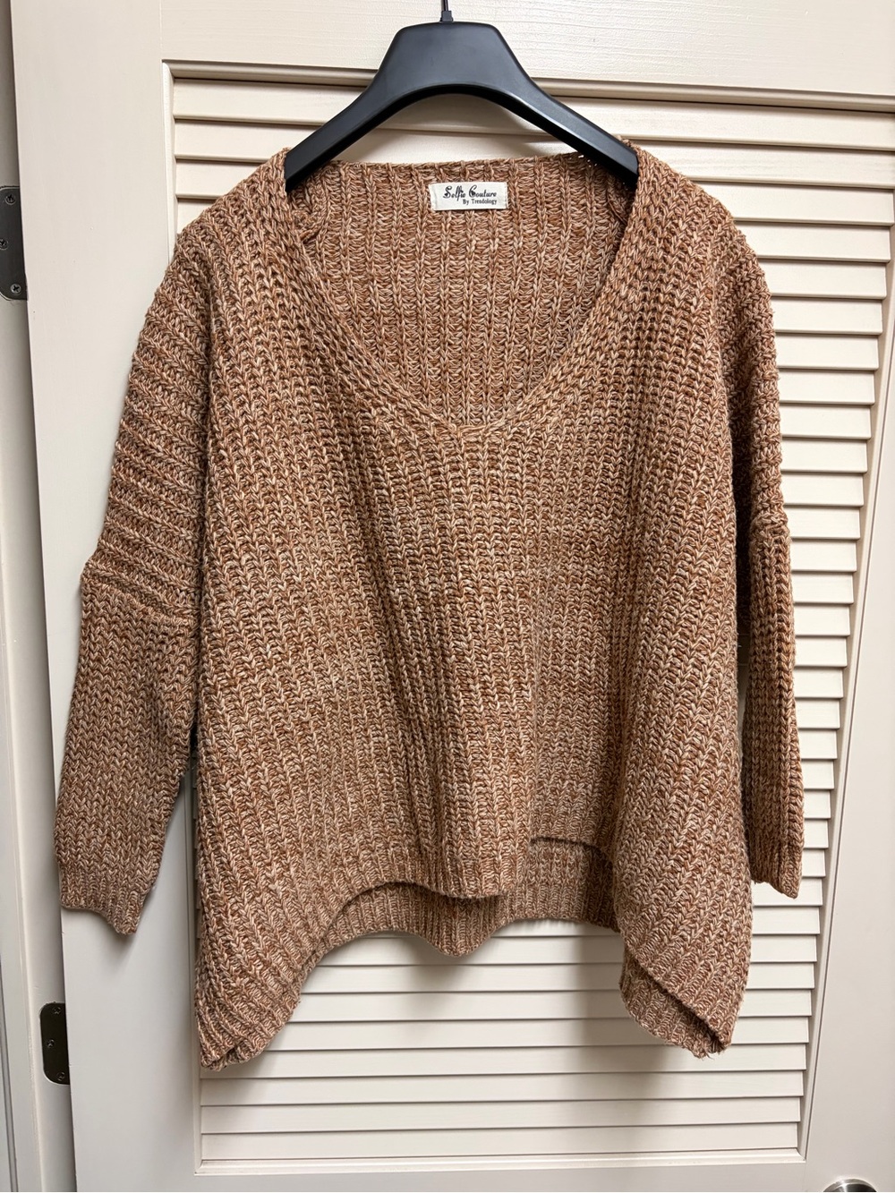 Selfie Couture Womens XS S Chunky Knit Sweater Oversized Boho Tan Cottagecore